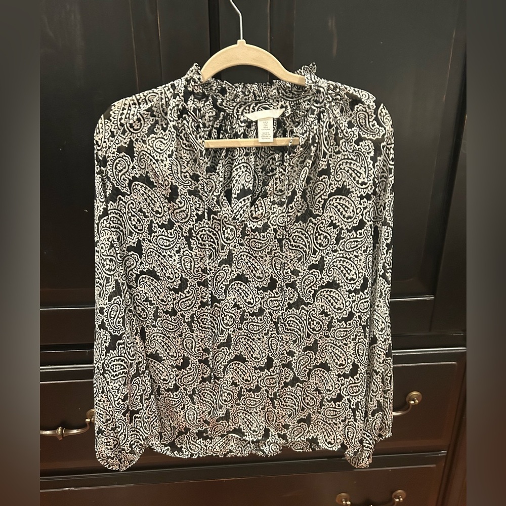 H&M Black and White Paisley Blouse